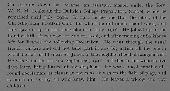Firth R B LCpl 303193 5th London Regiment (London Rifle Brigade) Obit Part 2 Dulwich College Roll Of Honour