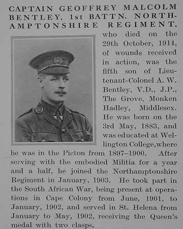 Bentley G M Captain 1st Northamptonshire Regiment Obit Part 1 The Bond Of Sacrifice Vol 1