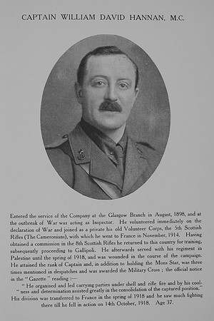 Hannan W D Captain MC Cameronians Northern Assurance Co War Record
