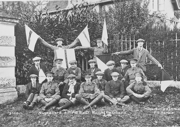 Signallers Of The 21st Royal Fusiliers (4th Public Schools Battalion) Outside The Gates Of Ashtead Park, Surrey
