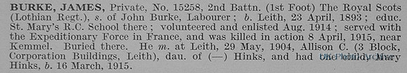 Burke J Pte 2nd Royal Scots Obit De Ruvignys Roll Of Honour