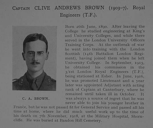 Brown C A Captain Royal Engineers Obit Dulwich College Roll Of Honour