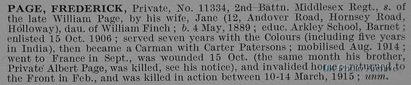 Page F Pte 11334 2nd Middlesex Regiment Obit De Ruvignys Roll Of Honour Vol 1