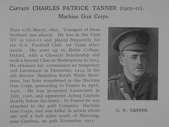 Tanner C P Captain Machine Gun Corps Obit Dulwich College Roll Of Honour