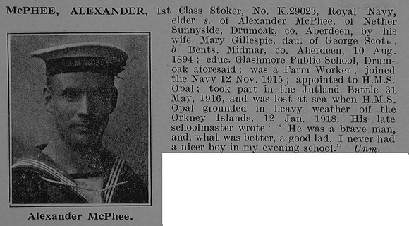 McPhee A Stoker 1st Class H.M.S. Opal Royal Navy Obit De Ruvignys Roll Of Honour Vol 4