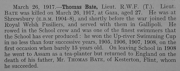 Bate T Lt 5th Royal Welsh Fusiliers Obit Shrewsbury School Roll Of Service