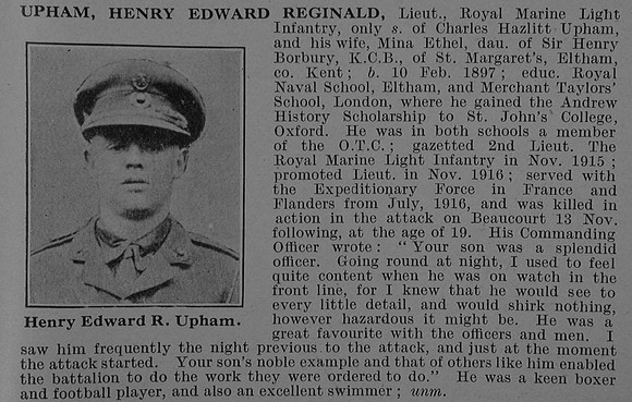 Upham H E R Lt Royal Marine Light Infantry Obit De Ruvignys Roll Of Honour Vol 4