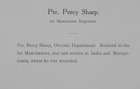 Sharp P Pte 33290 1st Manchester Regiment Record William Graham Co Roll Of Honour