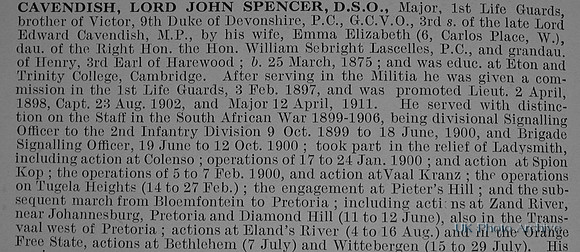 Cavendish J S Major Lord DSO 1st Life Guards Obituary Part 1 De Ruvignys Roll Of Honour Vol 1