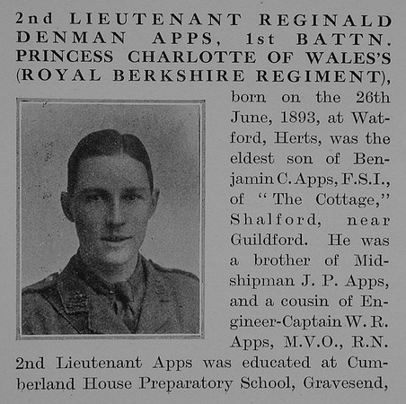 Apps R D 2nd Lt 1st Royal Berkshire Regiment Obit Part 1 The Bond Of Sacrifice Vol 2