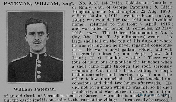 Pateman W Sergt 9157 1st Coldstream Guards Obit De Ruvignys Roll Of Honour Vol 1