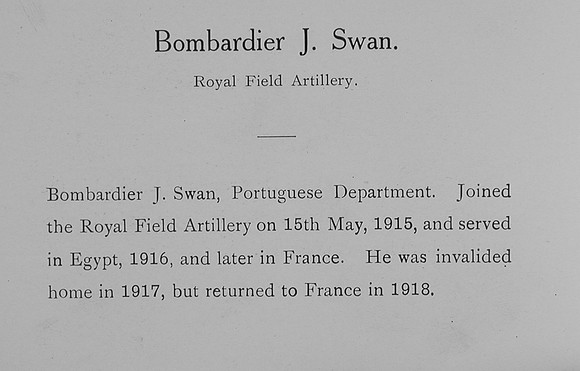 Swan J Bmdr Royal Field Artillery Record William Graham Co Roll Of Honour