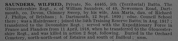 Saunders W Pte 44465 5th Gloucestershire Regiment Obit De Ruvignys Roll Of Honour Vol 4