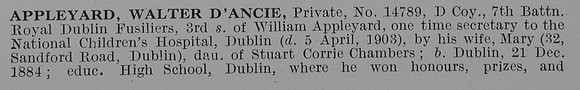 Appleyard W D Pte 14789 7th Royal Dublin Fusiliers Obit Part 1