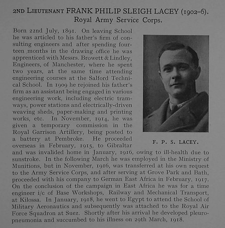 Lacey F P S 2nd Lt Army Service Corps Obit Dulwich College Roll Of Honour