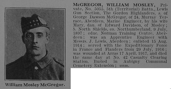 McGregor W M Pte 5th Gordon Highlanders Obit De Ruvignys Roll Of Honour Vol 3