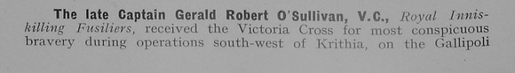 OSullivan G R Captain VC Royal Inniskilling Fusiliers Part 1