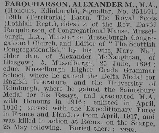 Farquharson A M Sig 9th Royal Scots Obit De Ruvignys Roll Of Honour Vol 3