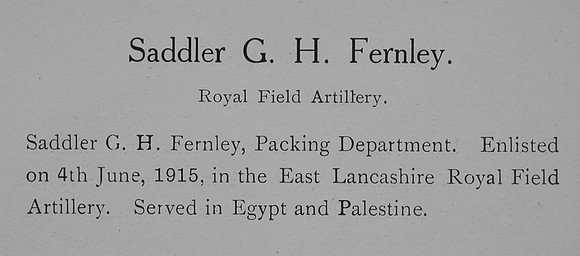 Fernley G H Saddler Royal Field Artillery Record William Graham Roll Of Honour
