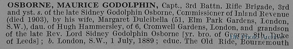 Godolphin-Osborne M Captain 3rd Rifle Brigade Obit Part 1 De Ruvignys Roll Of Honour Vol 1