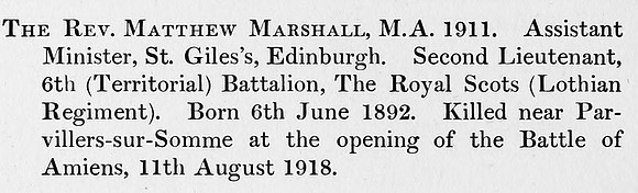 Marshall M 2nd Lt 6th Royal Scots Obit St Andrews University Roll Of Honour
