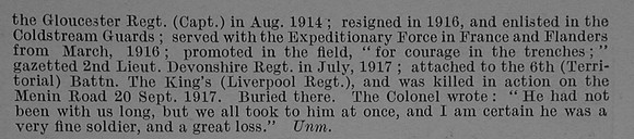 King C F 2nd Lt 3rd Devonshire Regiment Attd 9th The King's (Liverpool Regiment) Obit Part 2 De Ruvignys Roll Of Honour Vol 4