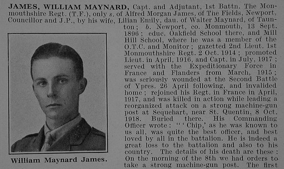 James W M Captain 1st Monmouthshire Regiment Obit Part 1 De Ruvignys Roll Of Honour Vol 5