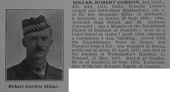 Millar R G 2nd Lt 11th Argyll & Sutherland Highlanders Obit De Ruvignys Roll Of Honour Vol 3