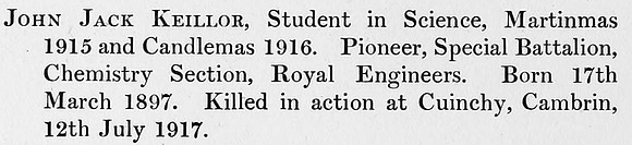 Keillor J J Pnr Royal Engineers Obit St Andrews University Roll Of Honour