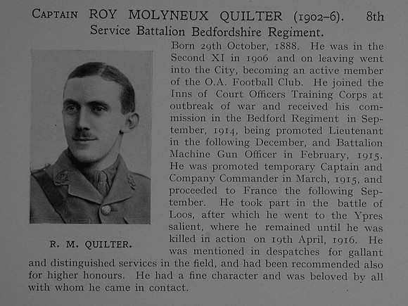 Quilter R M Captain 8th Bedfordshire Regiment Obit Dulwich College Roll Of Honour