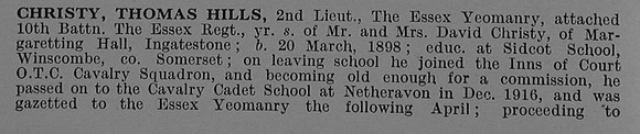 Christy T H 2nd Lt Essex Regiment