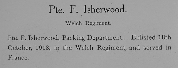 Isherwood F Pte Welsh Regiment Record William Graham Company