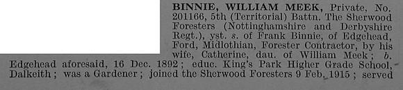 Binnie W M Pte 201166 5th Notts & Derby Regiment Obit Part 1 De Ruvignys Roll Of Honour Vol 4