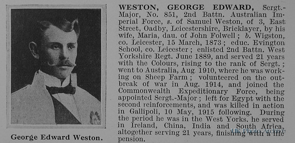 Weston G E Sergt Major 851 2nd Australian Imperial Force Obit