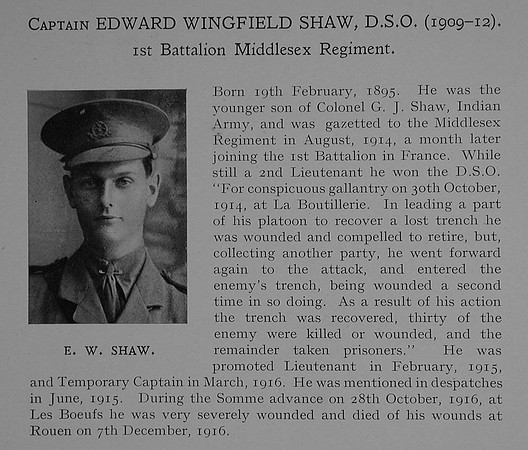 Shaw E W Captain DSO 1st Middlesex Regiment Obit Dulwich College Roll Of Honour