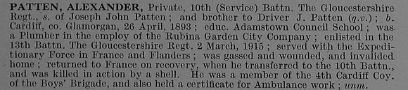 Patten A Pte 19404 10th Gloucestershire Regiment Obit De Ruvignys Roll Of Honour Vol 4