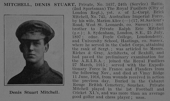 Mitchell D S Pte 3437 24th Royal Fusiliers Obit De Ruvignys Roll Of Honour Vol 5