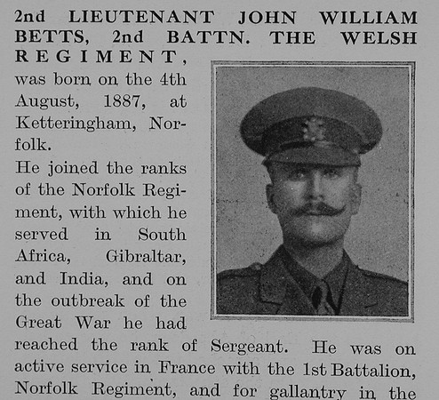 Betts J W 2nd Lt 2nd Welsh Regiment Obit Part 1 The Bond Of Sacrifice Vol 2