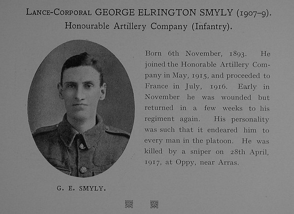 Smyly G E LCpl 3481 1st Honourable Artillery Company Obit Dulwich College Roll Of Honour
