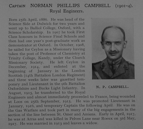 Campbell N P Captain Royal Engineers Obit Dulwich College Roll Of Honour