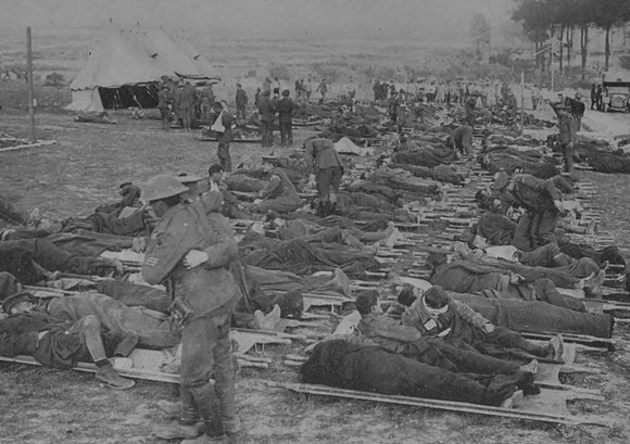 Wounded Men On Stretchers Waiting To Be Taken To Casualty Clearing Stations