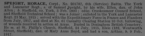 Speight H Cpl 201787 6th York & Lancaster Regiment Obit De Ruvignys Roll Of Honour Vol 4