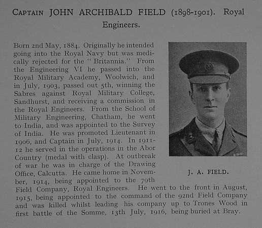 Field J A Captain Royal Engineers Obit Dulwich College Roll Of Honour