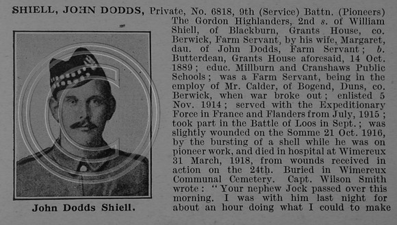 Shiell J D Pte 6818 9th Gordon Highlanders Obit Part 1 De Ruvignys Roll Of Honour Vol 4