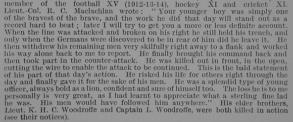 Woodroffe S C 2nd Lt VC 8th Rifle Brigade Obit Part 2 De Ruvignys Roll Of Honour Vol 1