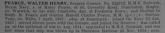 Pearce W H AB 229312 H.M.S. Bulwark Royal Navy Obit De Ruvignys Roll Of Honour Vol 4