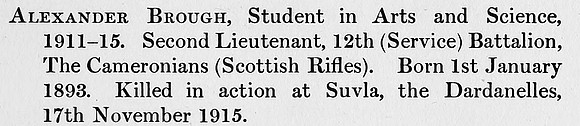 Brough A 2nd Lt 12th Cameronians Obit