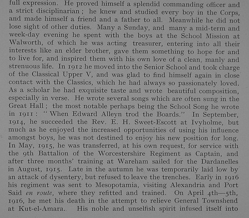 Kittermaster A N C Captain 9th Worcestershire Regiment Obit Part 2 Dulwich College Roll Of Honour