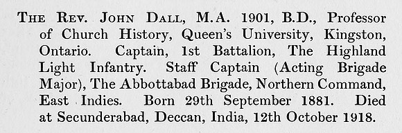 Dall J Captain 1st Highland Light Infantry Obit