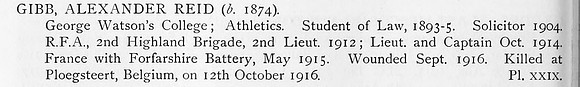 Gibb A R Captain Royal Field Artillery Obit